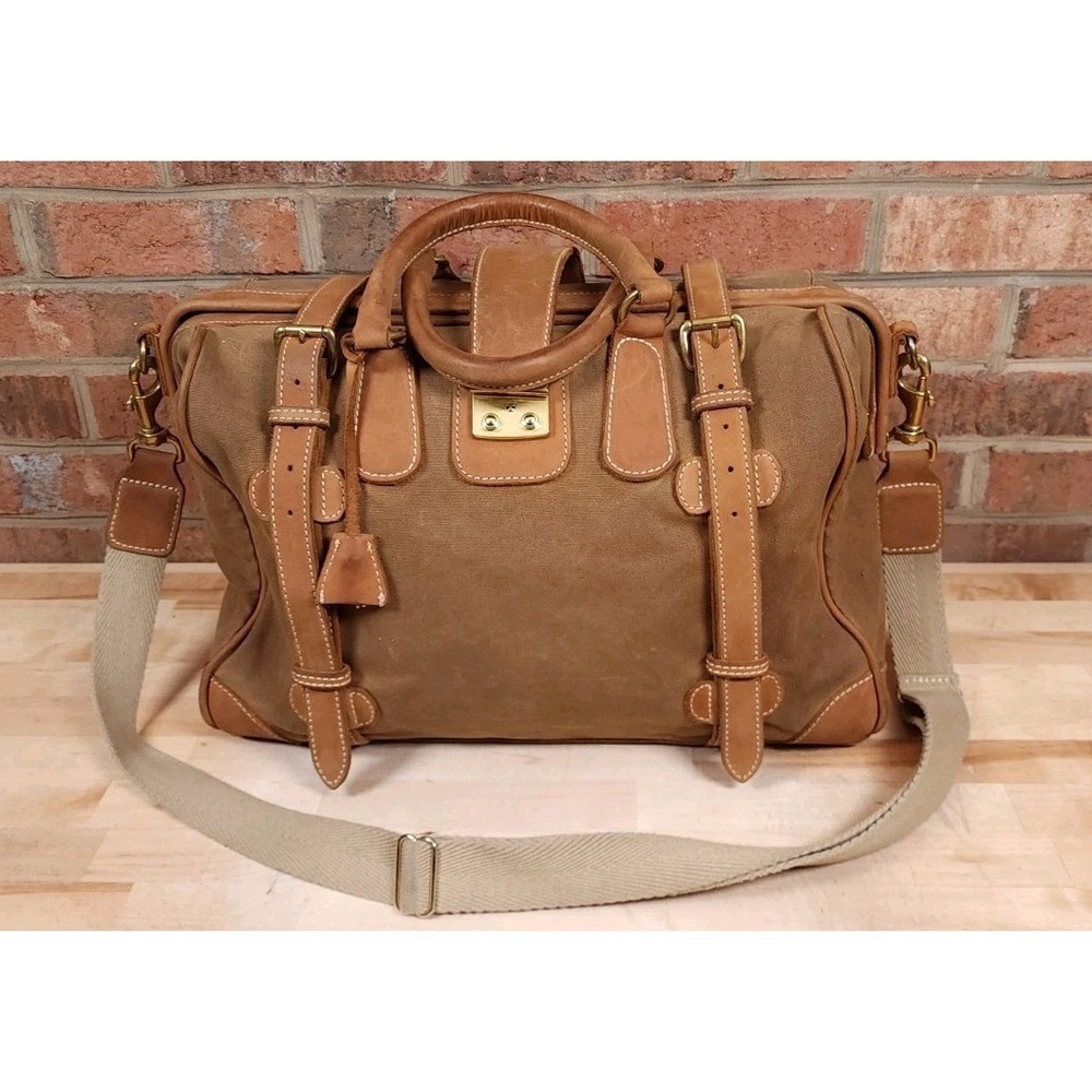 J Peterman Company Leather & Canvas‎ Gladstone Brown Safari Travel Duffle Bag